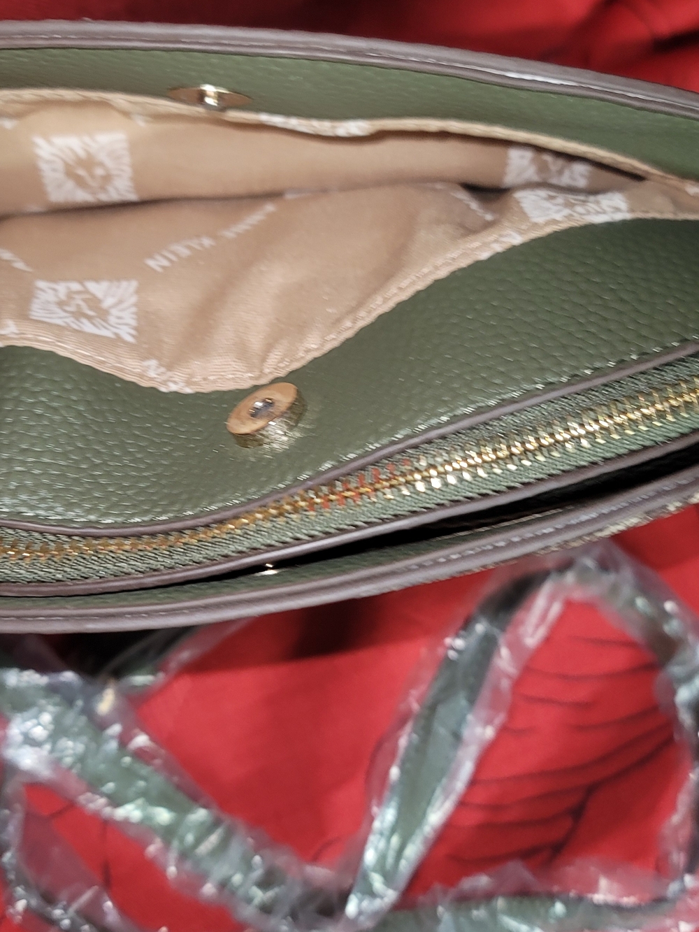 Anne Klein Taupe Monogram Crossbody with Gold AK Logo - Picture 5 of 7